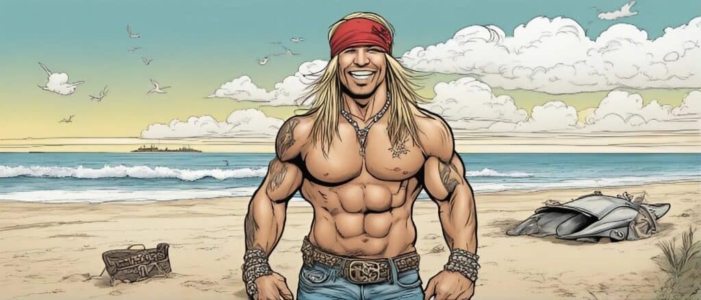 bret michaels on a beach having fun