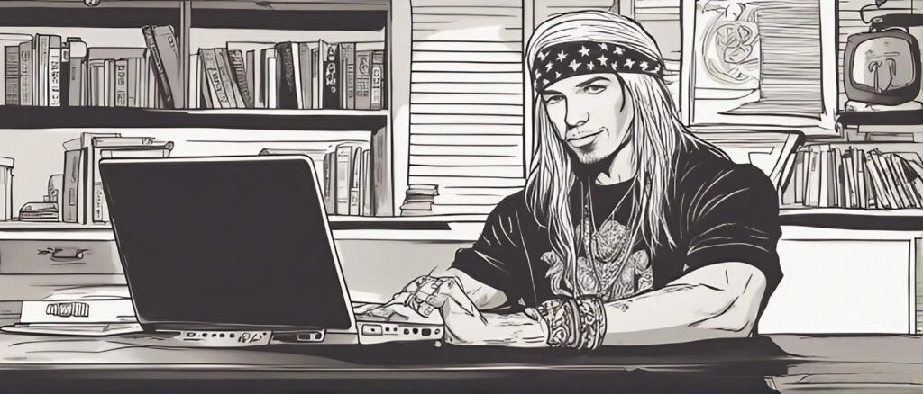 bret michaels as a teenager on a laptop