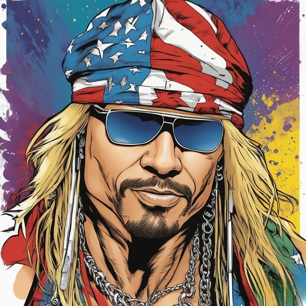 bret michaels portrait with america's bendena on head