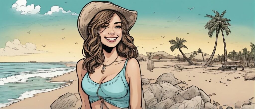 riley reid on a beach having fun