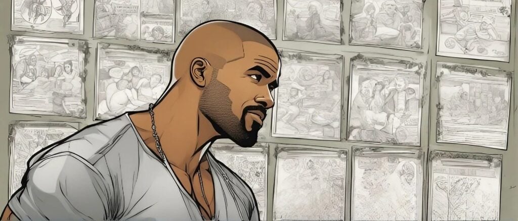 shemar moore looking at the chats on the wall