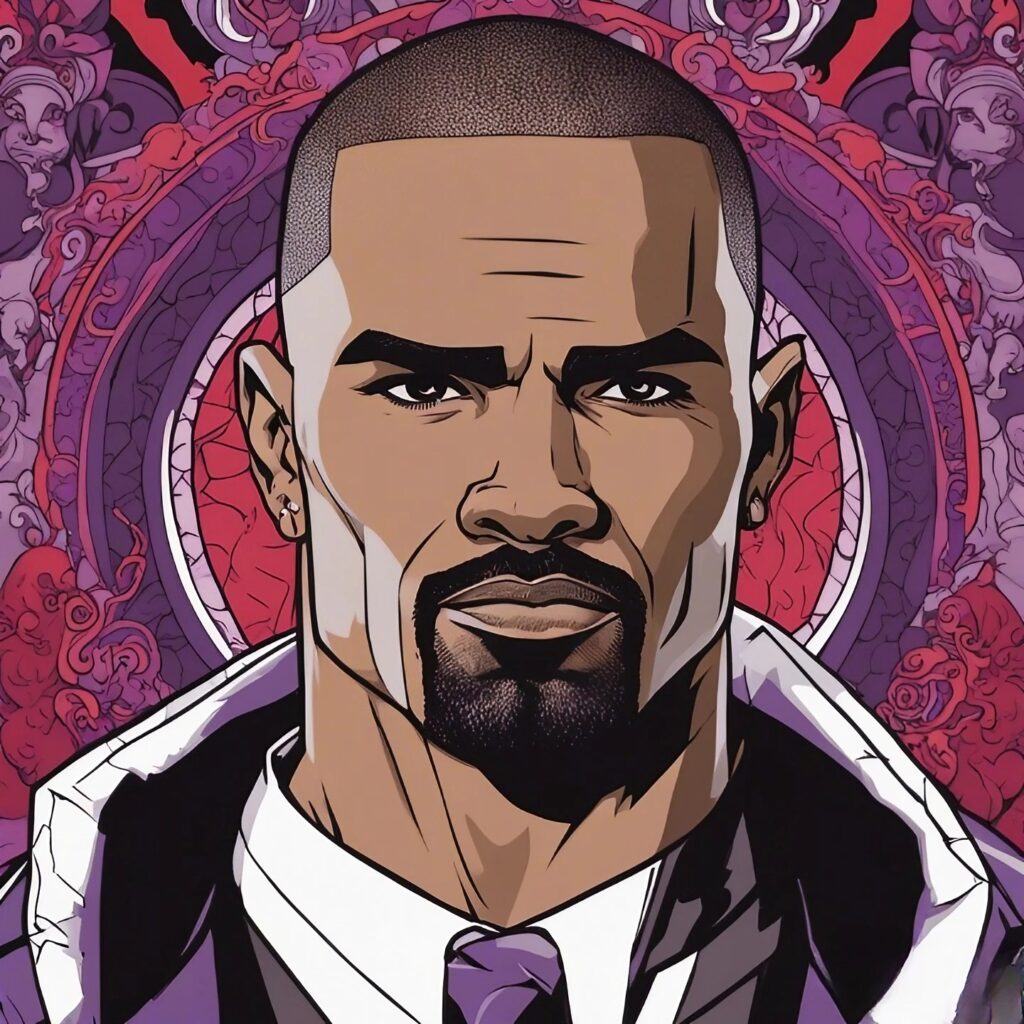 shemar moore portrait, purple and red