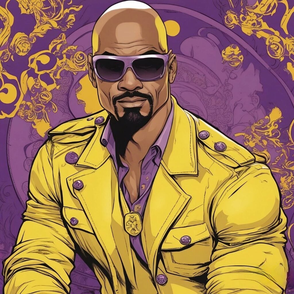 shemar moore portrait, yellow and purple
