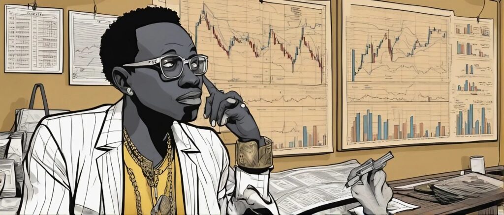 michael blackson looking at stock market charts at the wall