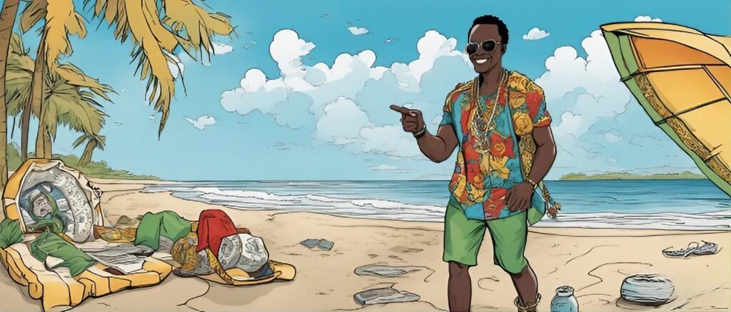 michael blackson on a beach having fun