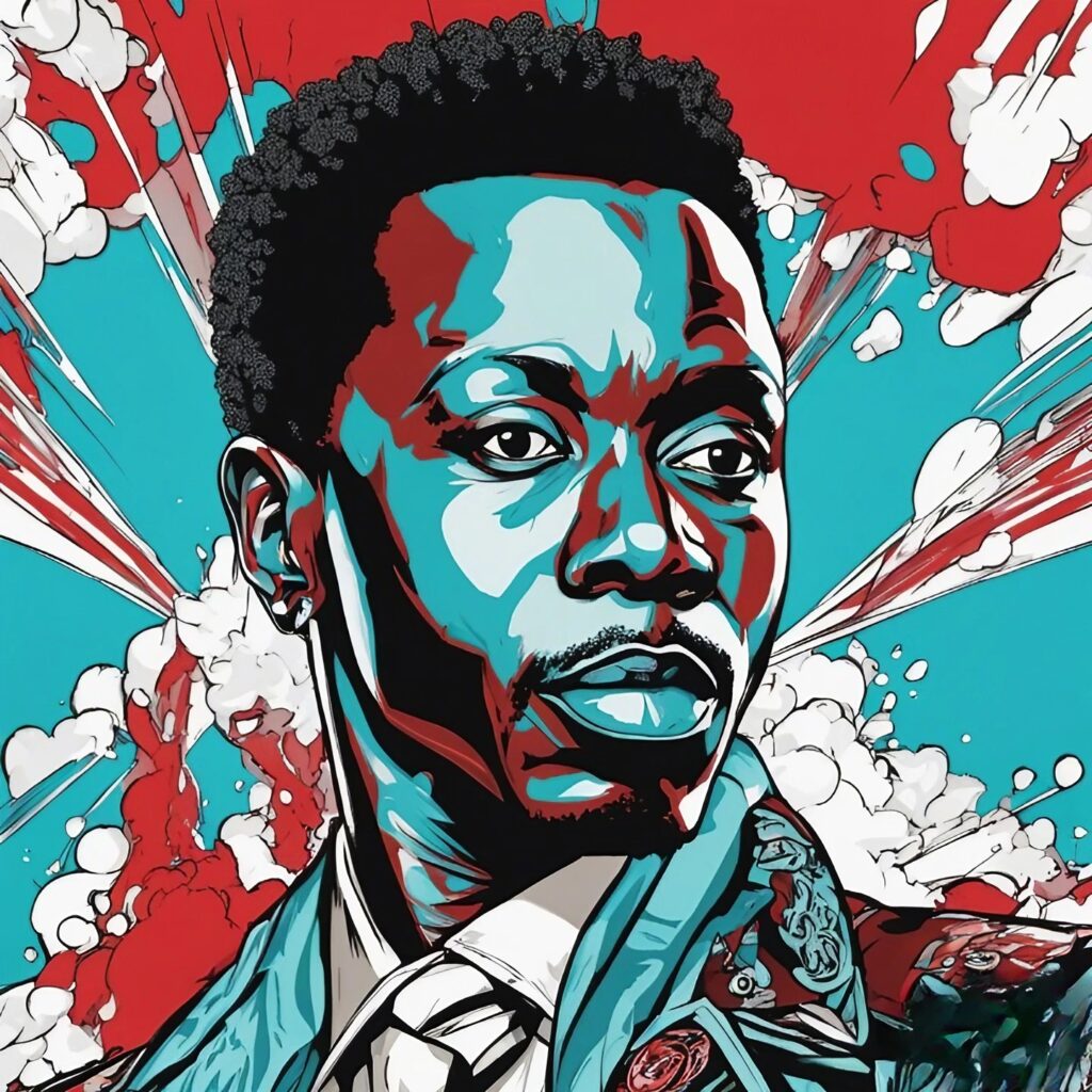  michael blackson cyan and red portrait