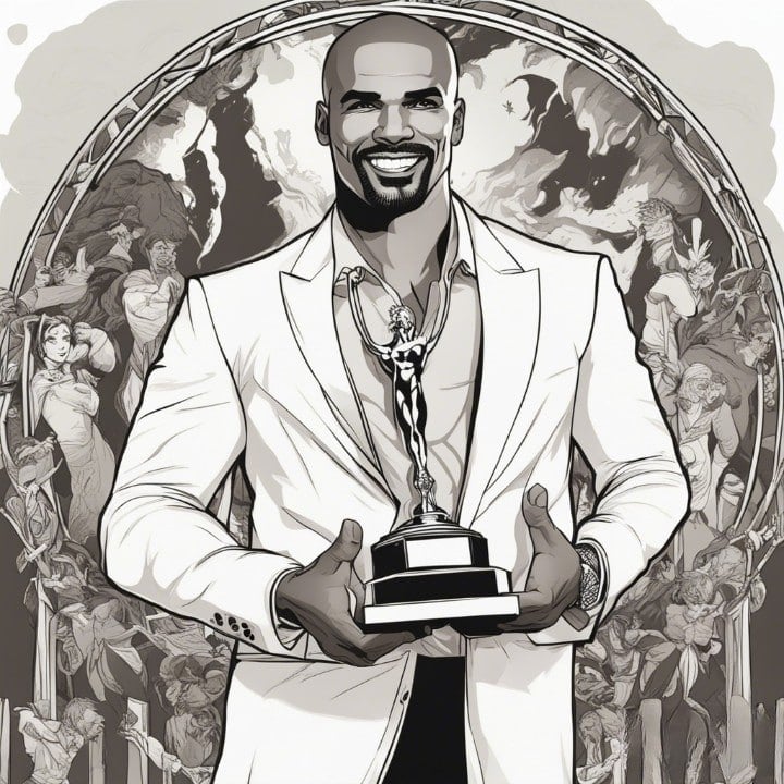 shemar moore holding award in his hands