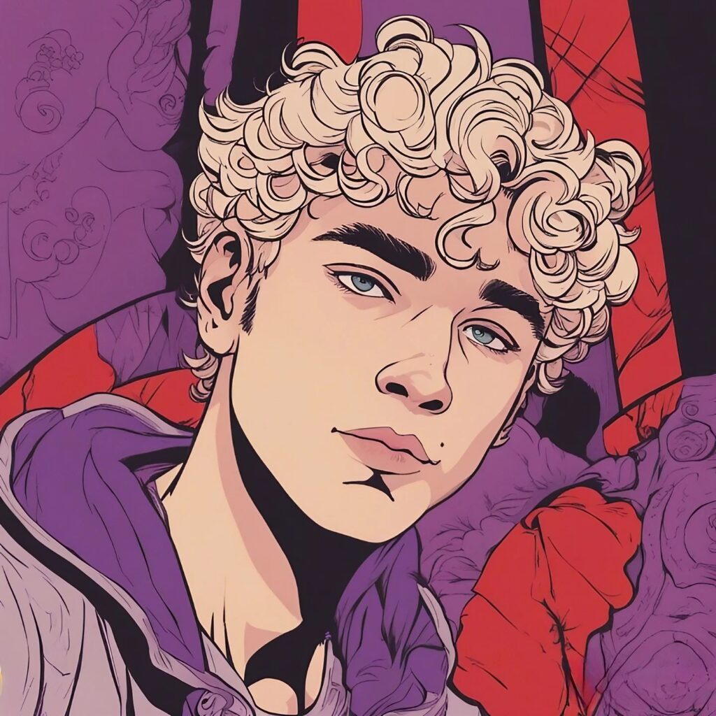 cole bennett portrait, purple and red
