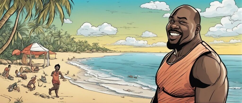 warren sapp on a beach having fun