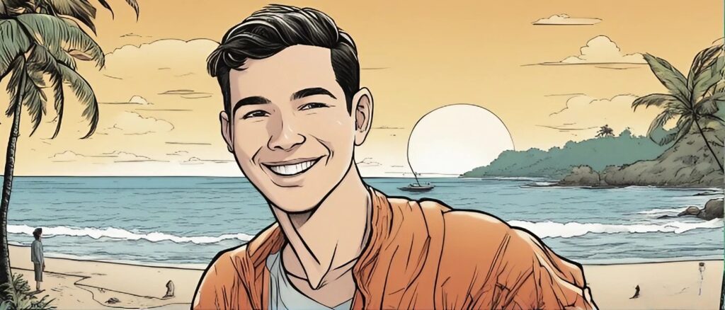 nick sandmann on a beach having fun