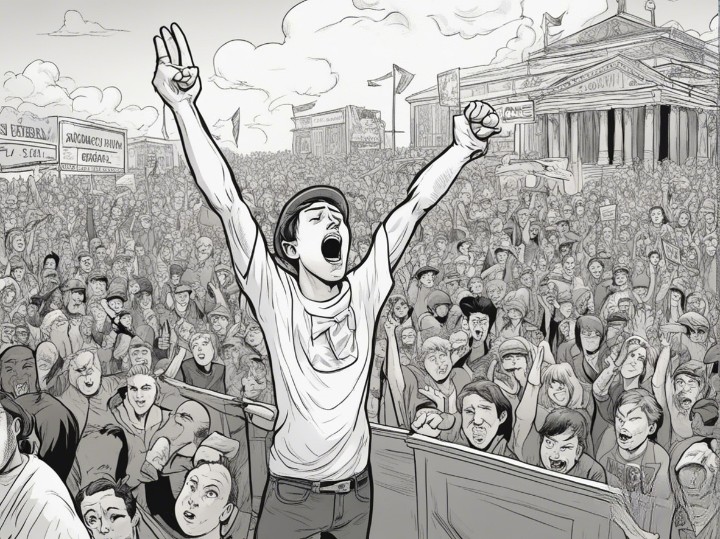 nick sandmann on a protest screaming to people