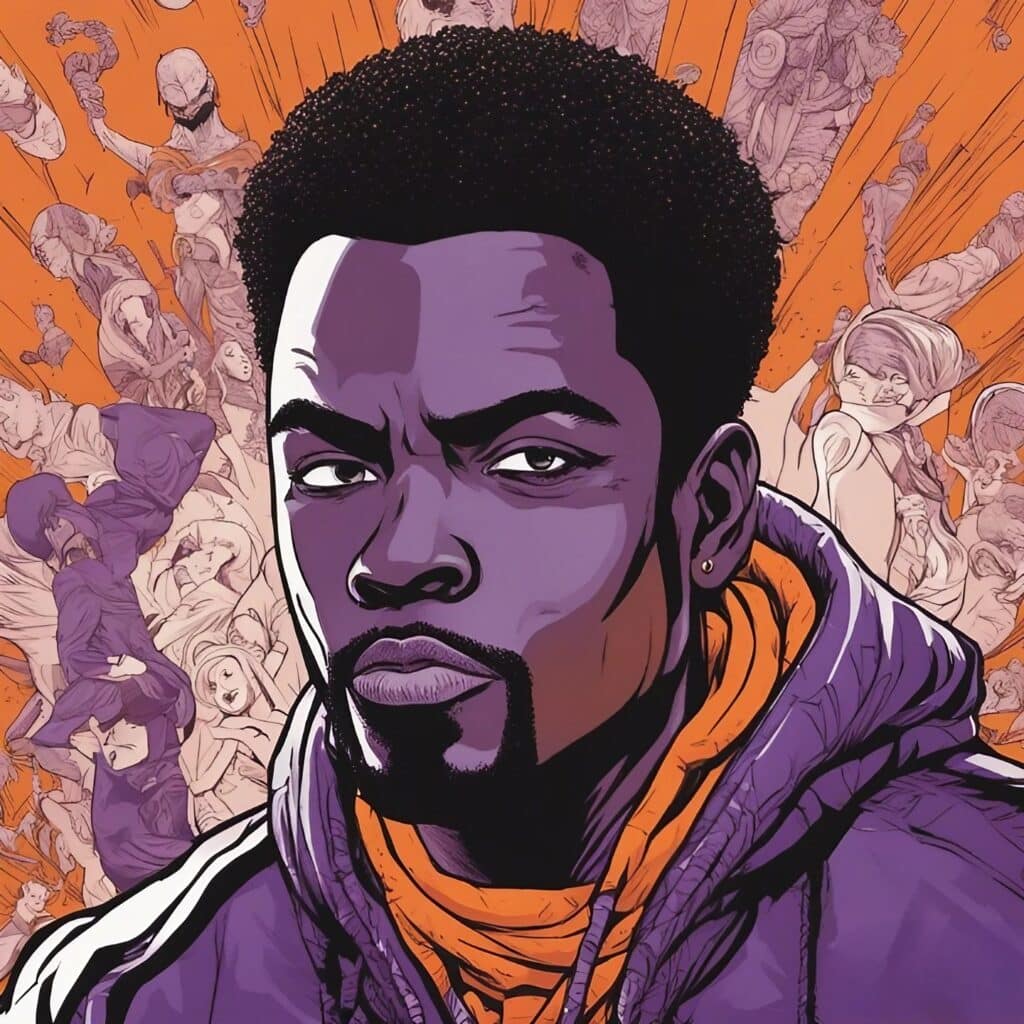 KeemoKazi portrait, orange and purple