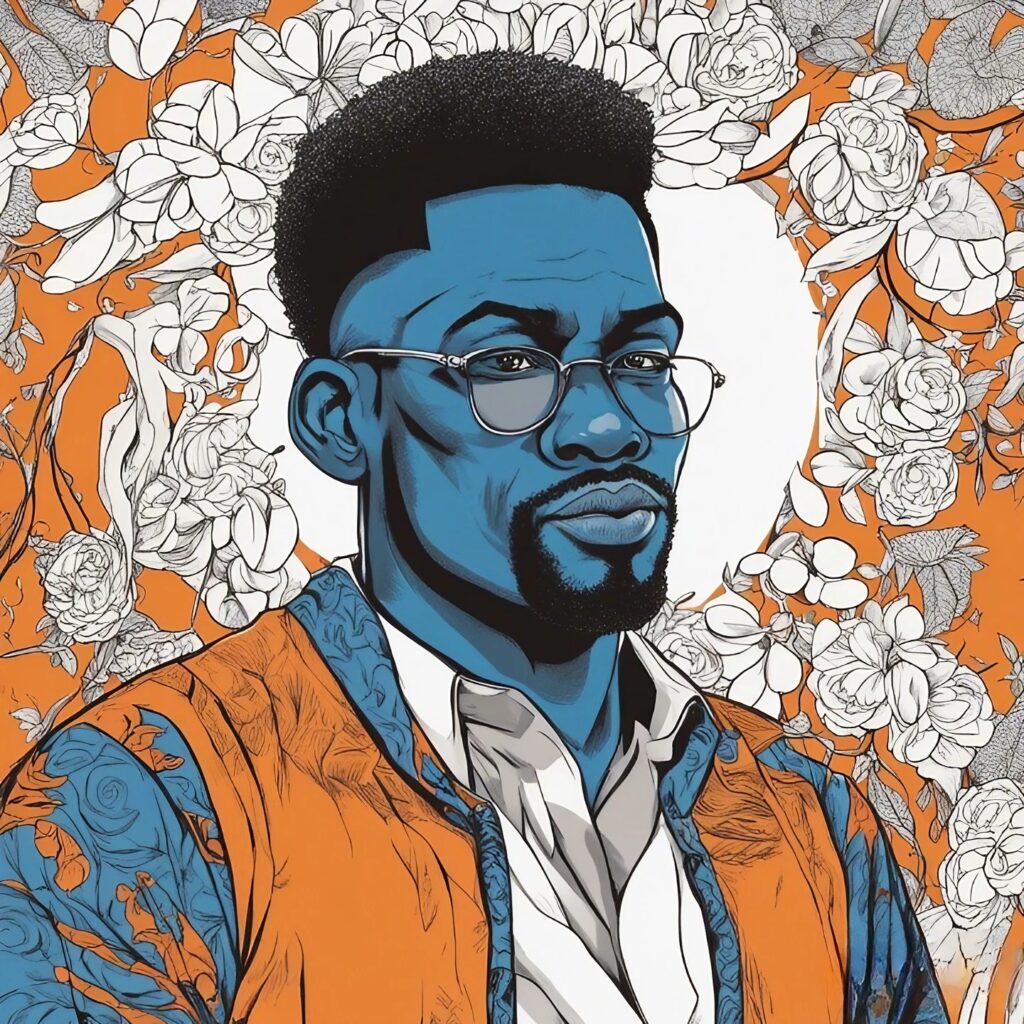 KeemoKazi portrait, orange and blue