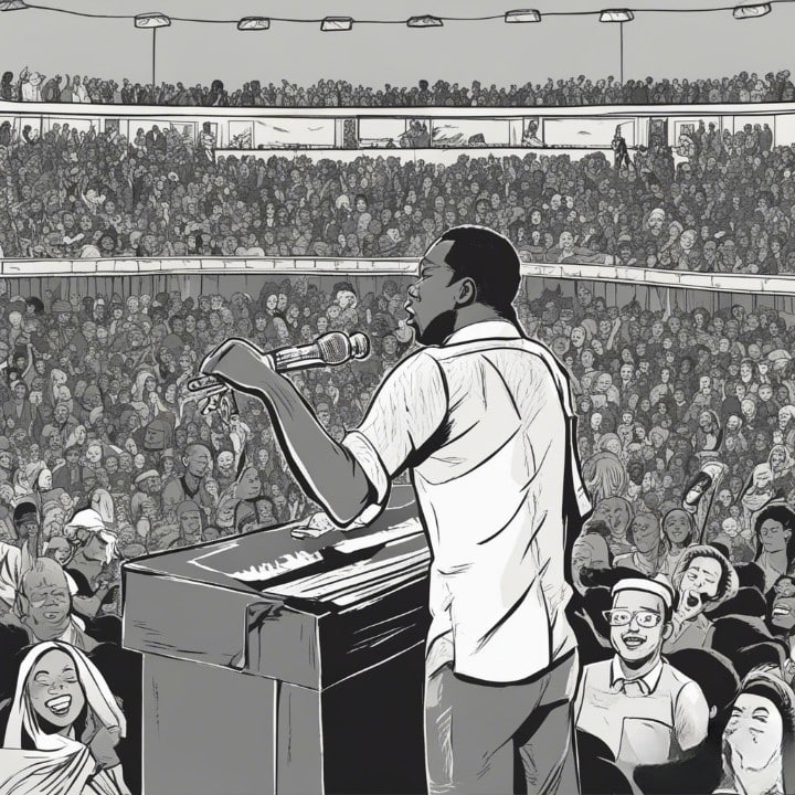 KeemoKazi in arena singing a song