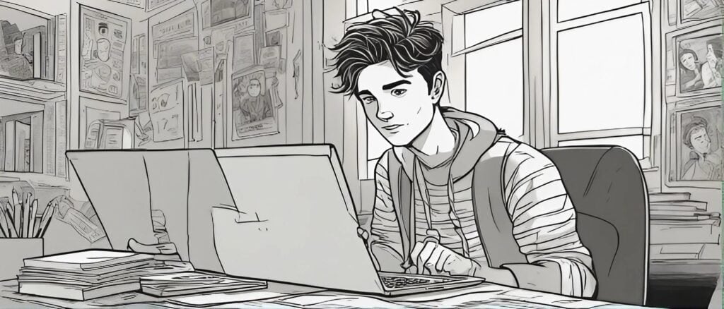 Kyle Forgeard on a laptop as a teenager
