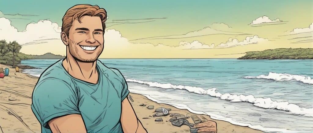Kyle Forgeard on a beach having fun