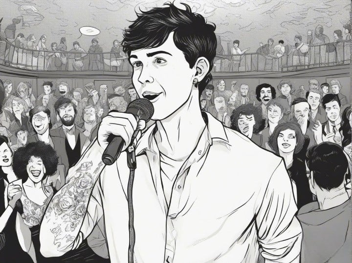 Kyle Forgeard doing a stand up comedy