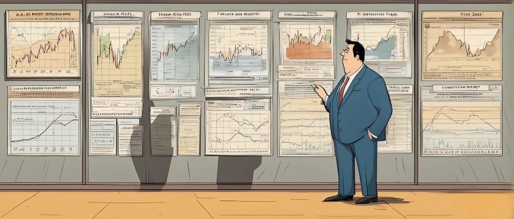sunny balwani looking at the wall full of charts