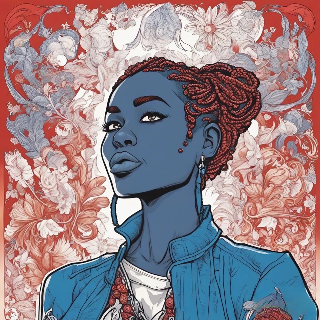 tabitha brown red and blue portrait