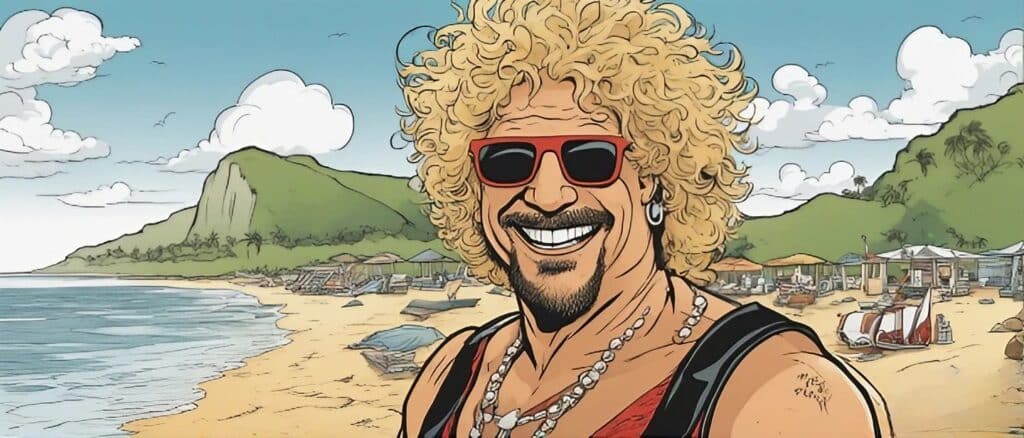 Sammy Hagar on a beach having fun portrait