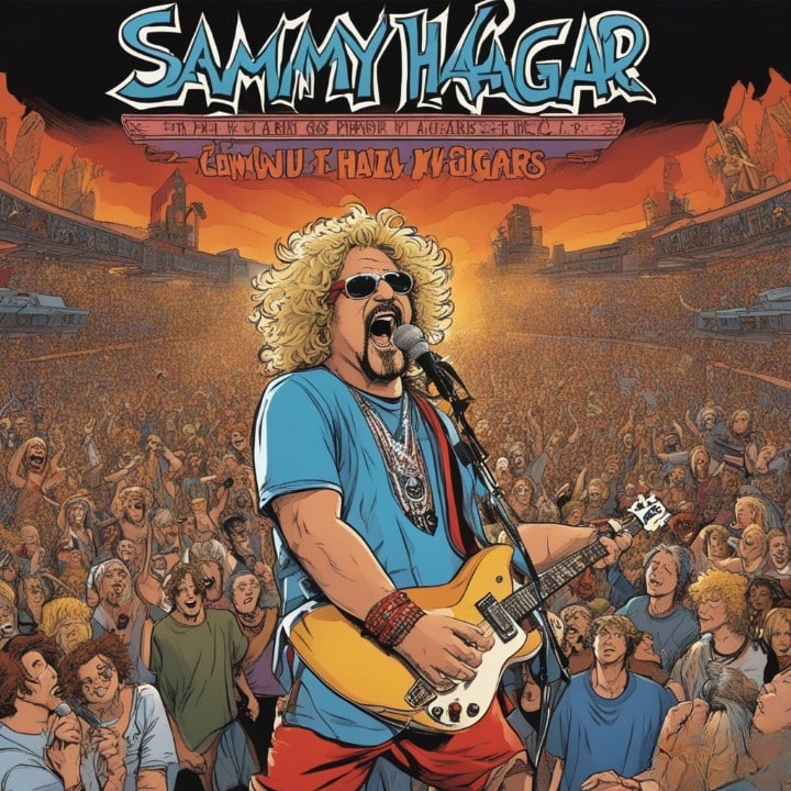 Sammy Hagar on his concert, guitar in his hands