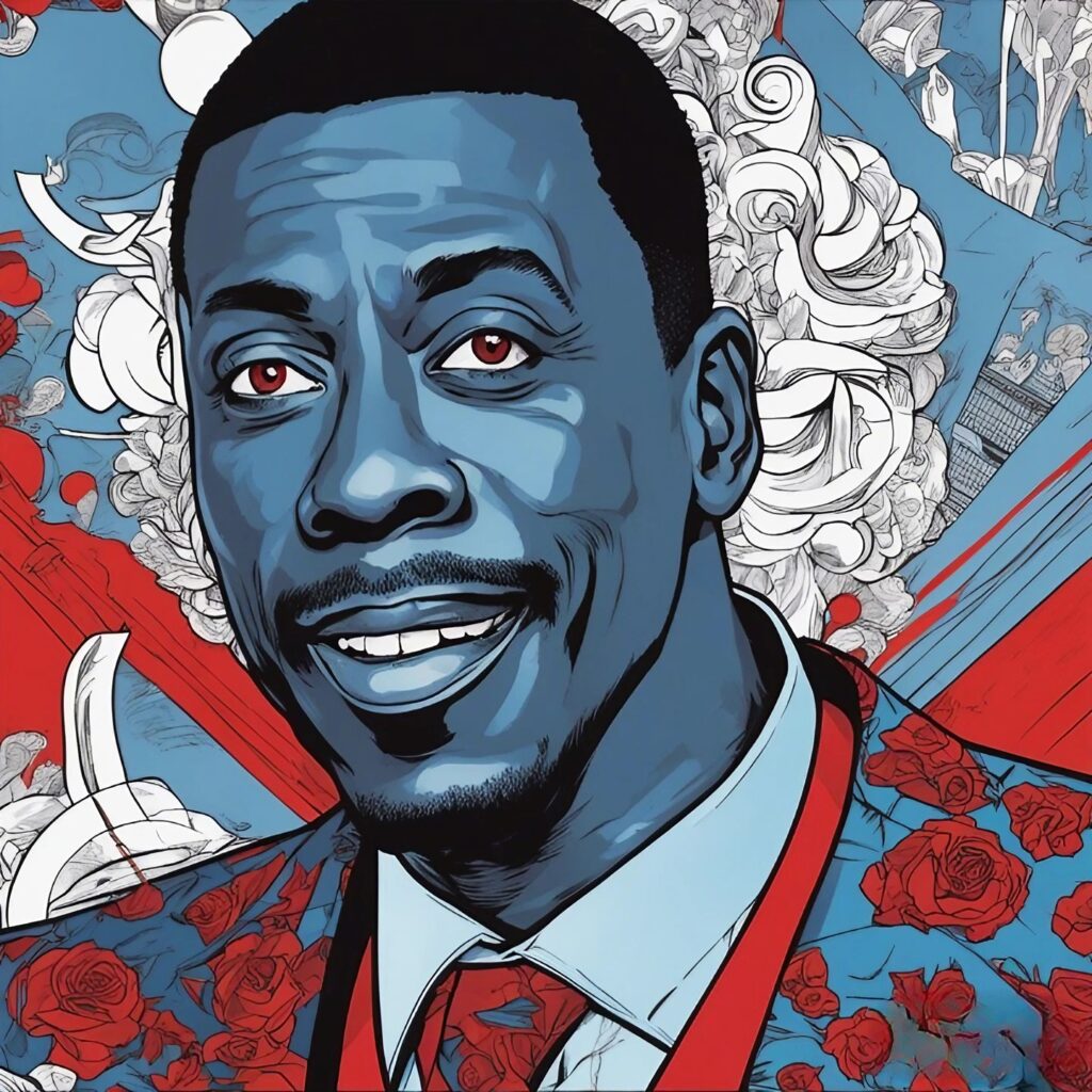 arsenio hall portrait, blue and red