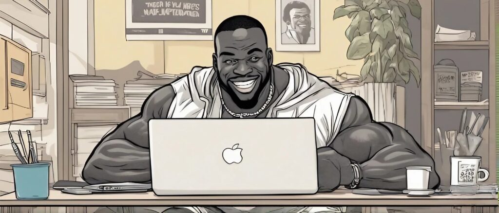 kali muscle as a teenager on a laptop