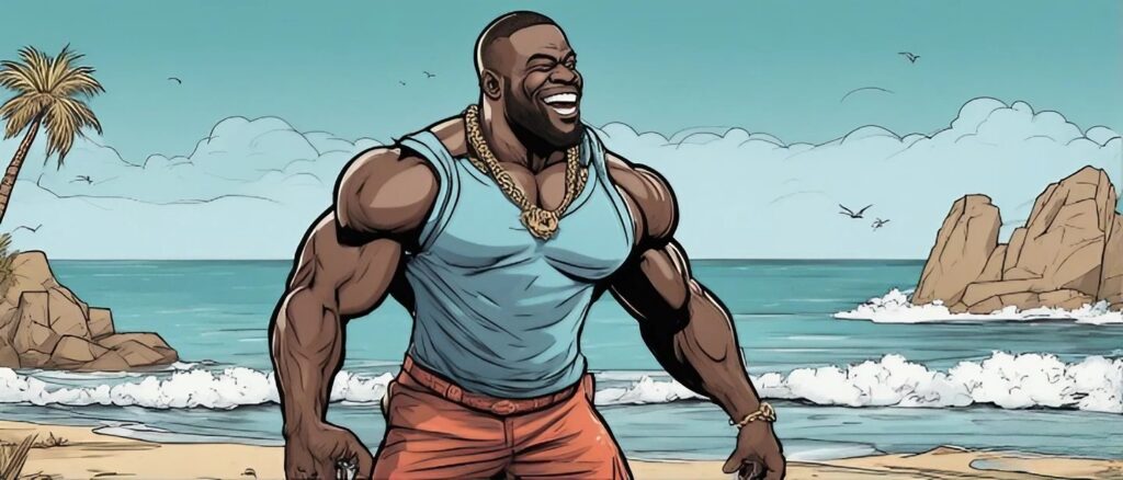 kali muscle on a beach having fun, portrait