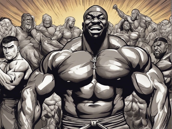 kali muscle flexing on the bodybuilder event along side with other bodybuilders 