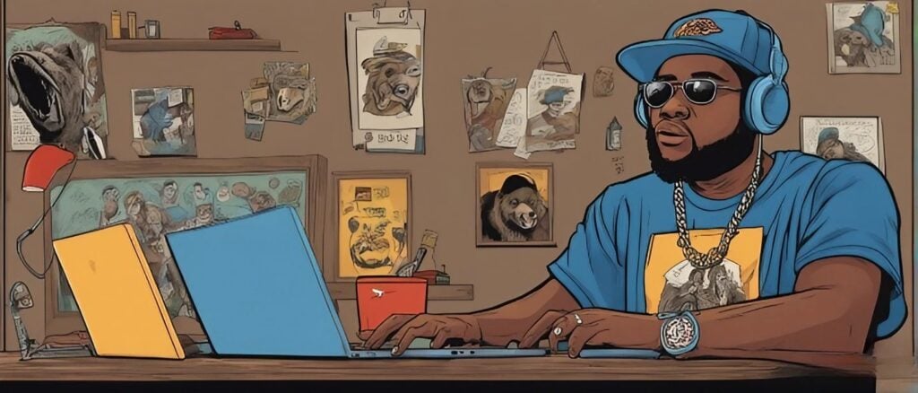 tee grizzly on a laptop as a teenager