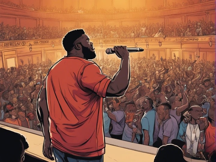 tee grizzly on a stage singing