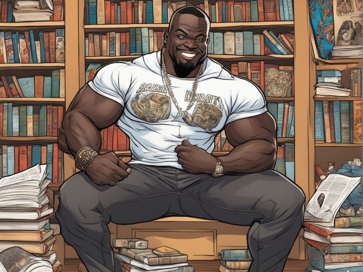 kali muscle surrounded by books 