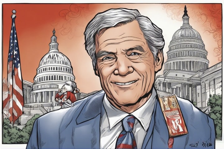 senator larry rhoden portrait, white house in the background