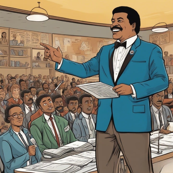 Neil deGrasse Tyson giving a lecture in collage