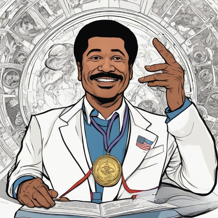 Neil deGrasse Tyson getting the medal from nasa representative 