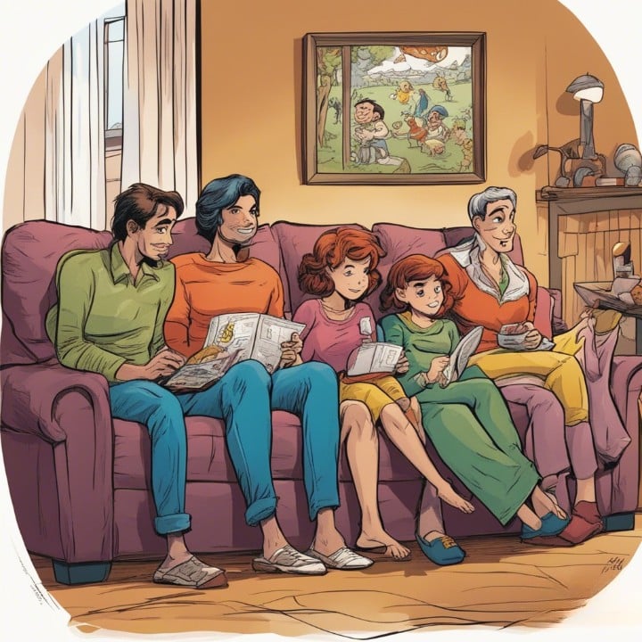 family watching Larry Elder on TV