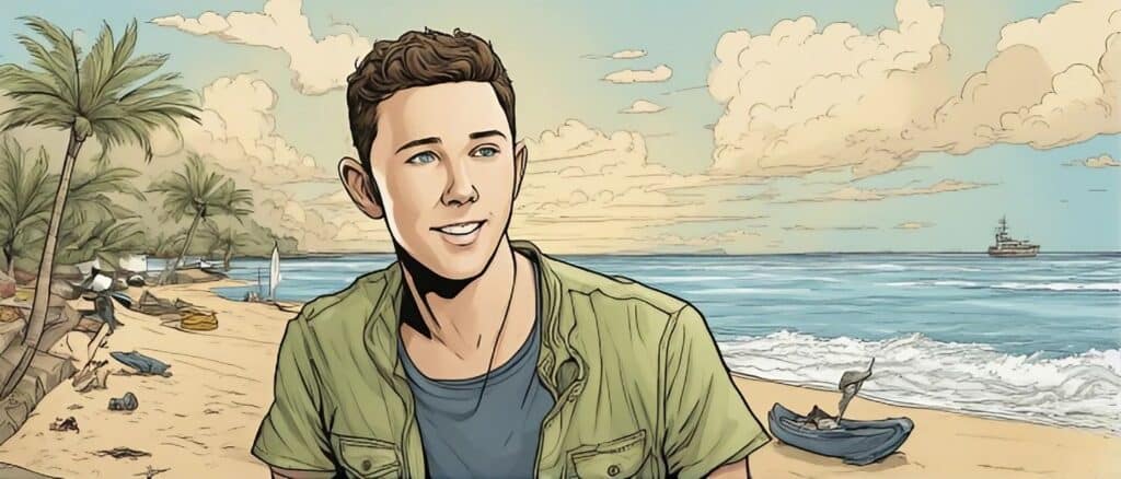 Scotty McCreery on a beach having fun