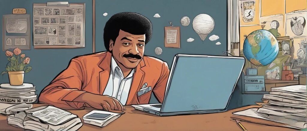 Neil deGrasse Tyson as  teenager on a laptop