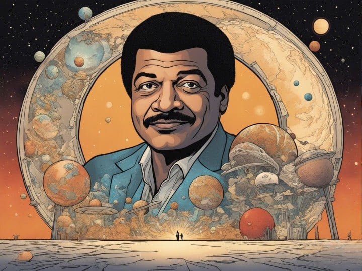 Neil deGrasse Tyson portrait in galaxy