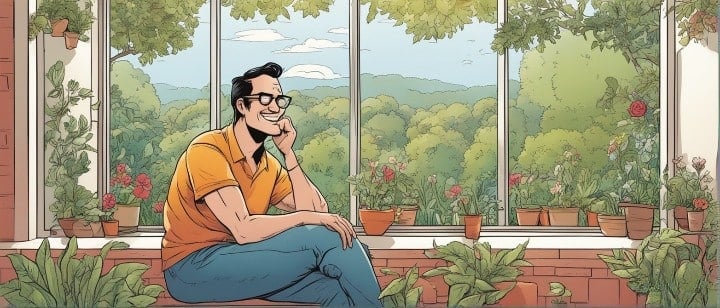 happy man in his garden after he managed to achieve financial freedom