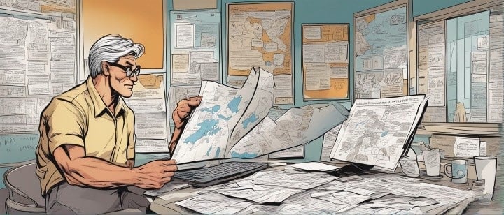 old man looking at the charts and business analysis in his office