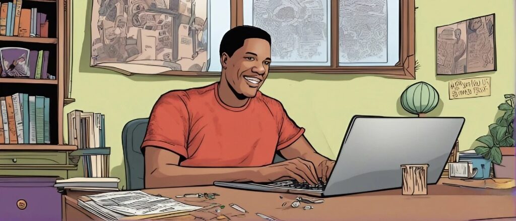 Larry Elder as a teenager on a laptop
