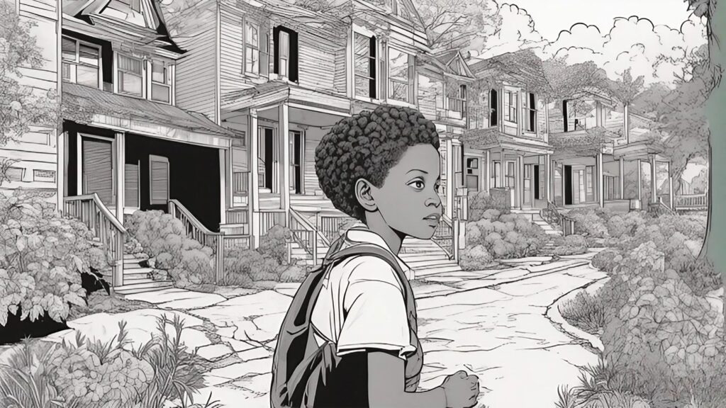 african american child in the suburban area