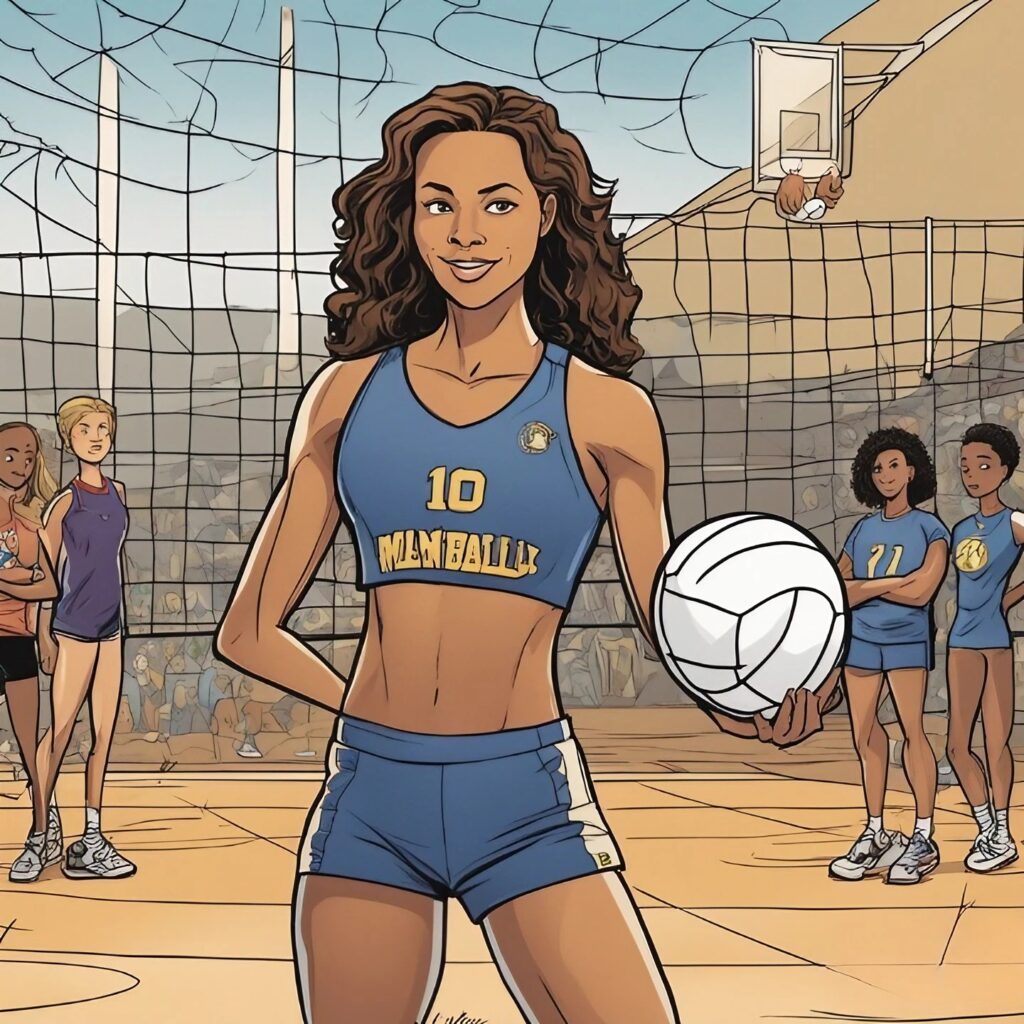 teenager sonya curry holding volleyball in her hand