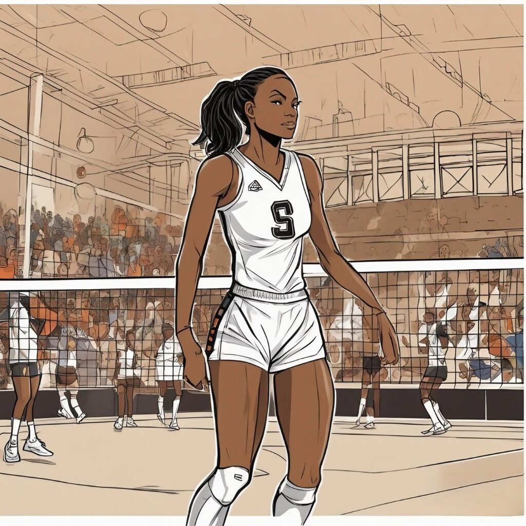 african american teenager girl lookign confidante on the volleyball court