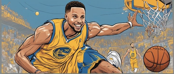 steph curry playing basketball looking happy