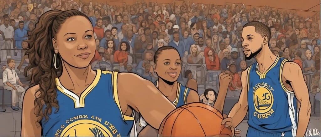 sonya seth and steph curry on the nba court