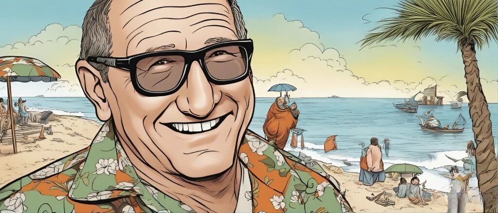 Ed O'Neill on a beach having fun, portrait