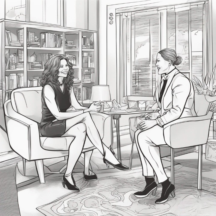 sonya curry on an interview, black and white