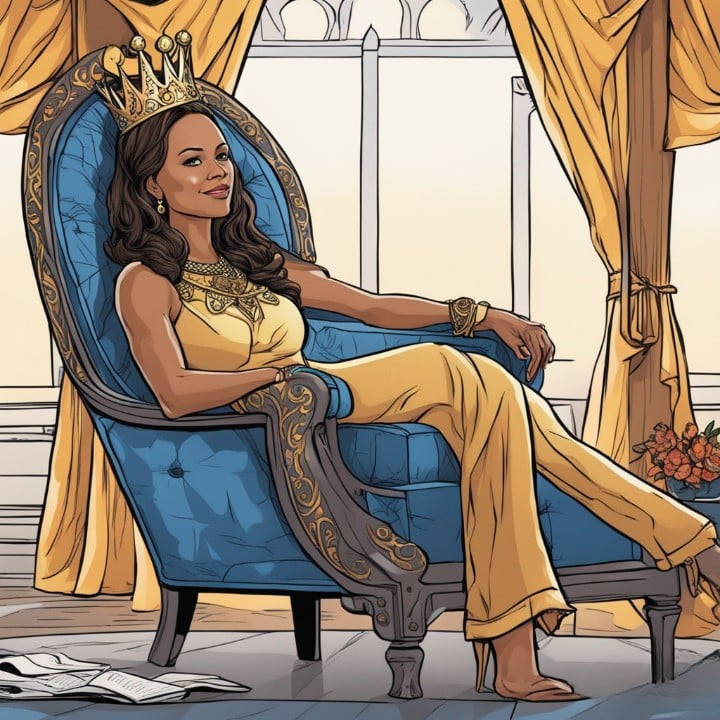 sonya curry wearing crown sitting in a chair